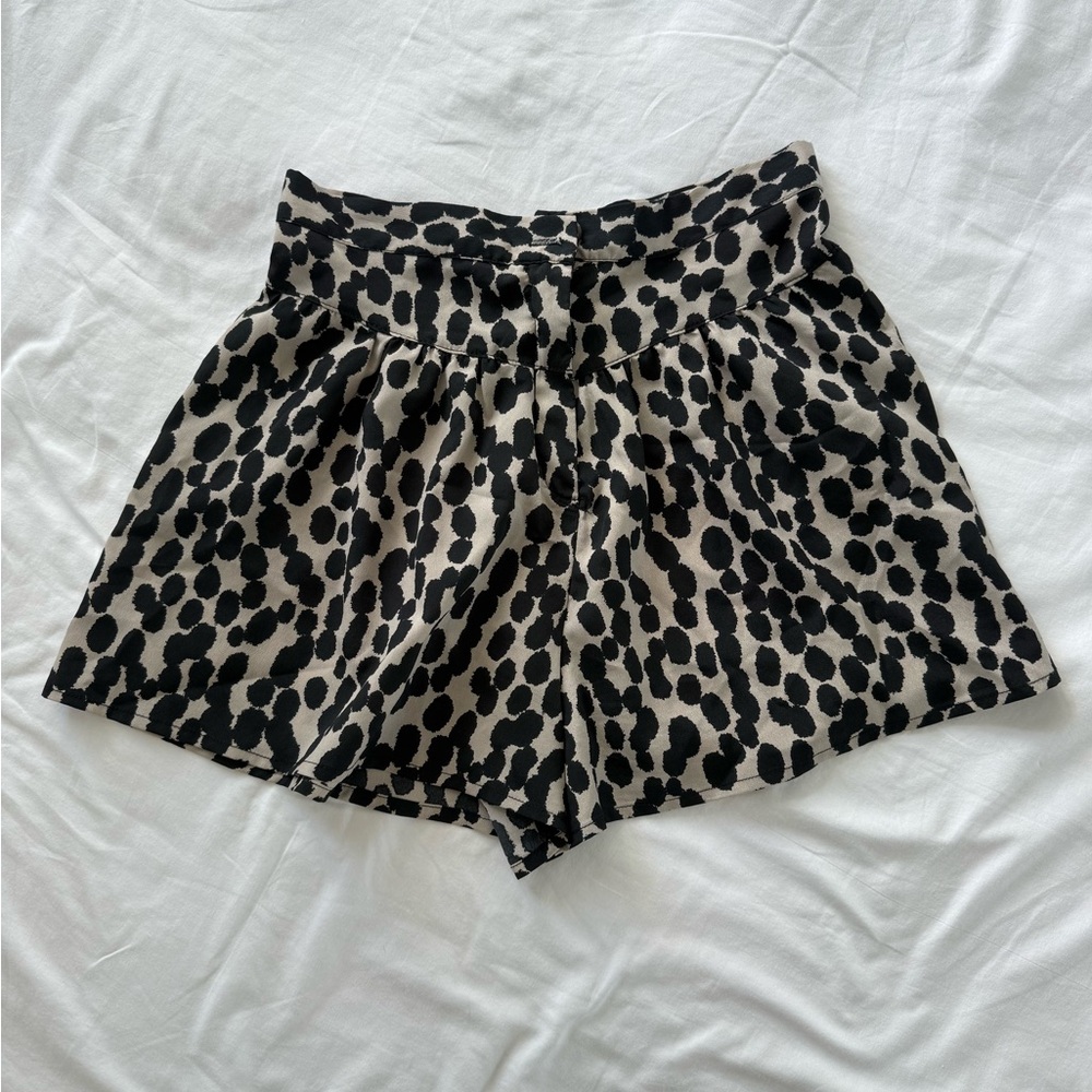 Black and Cream Polka Dot High-Waisted Women Shorts